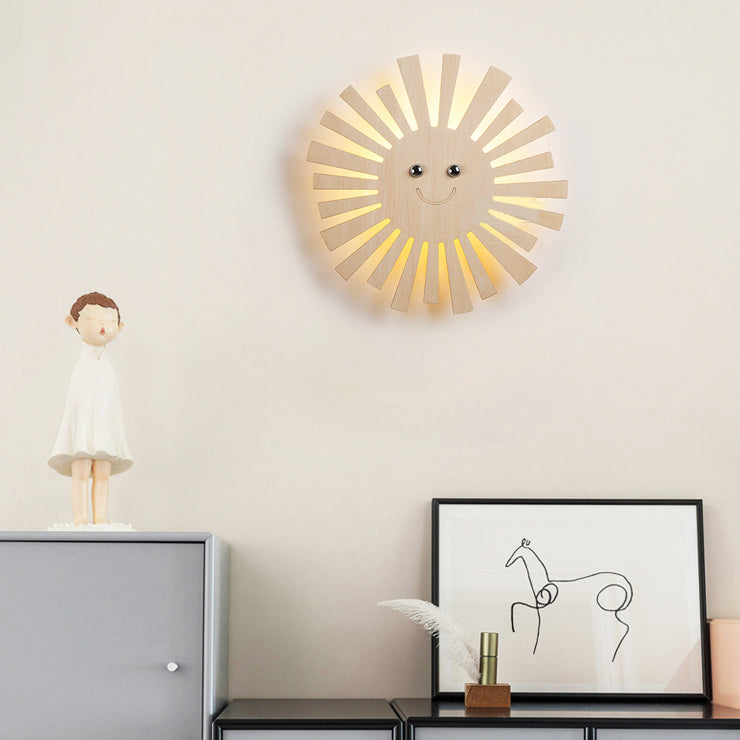 Vivolux | Schöne beige Wandlampe mit Cartoon-Muster, Holz-LED-Wandlampe für Wohnzimmer und Kinderzimmer