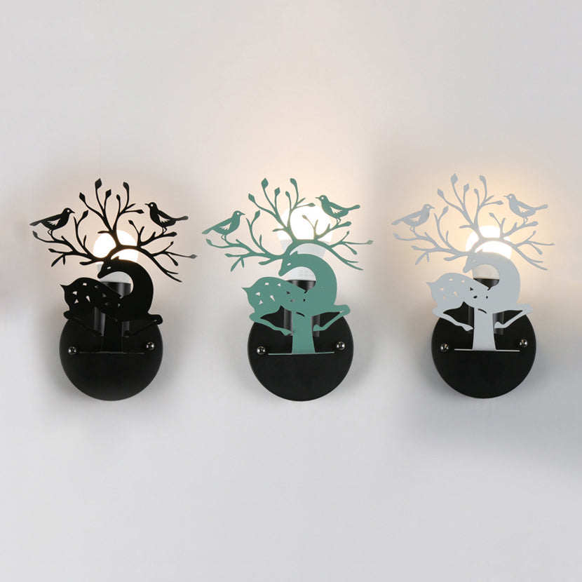 Vivolux | Sika Deer Kindergarten Wandlampe mit Branche & Vogel Metall 1 Licht Tier Lampe