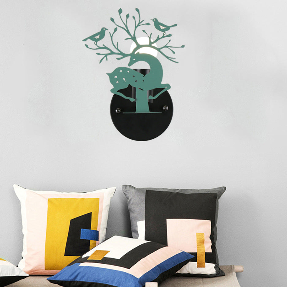 Vivolux | Sika Deer Kindergarten Wandlampe mit Branche & Vogel Metall 1 Licht Tier Lampe
