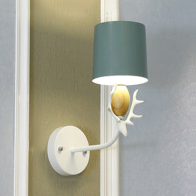 Vivolux | Schöne Hirschkopf Wandleuchte mit Zylinderschirm Metall Einzelne Leuchte Wandlicht für Kinderzimmer