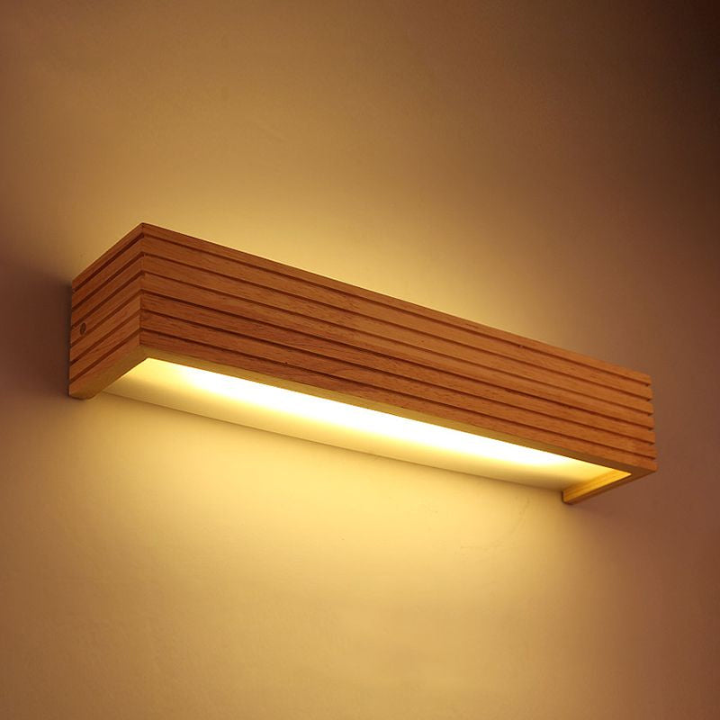 Vivolux | Gestreepte slaapkamer wandlamp hedendaags houten 14"/18"/21.5" breed 1-kops beige LED op en neer lichtarmatuur in warm/wit licht