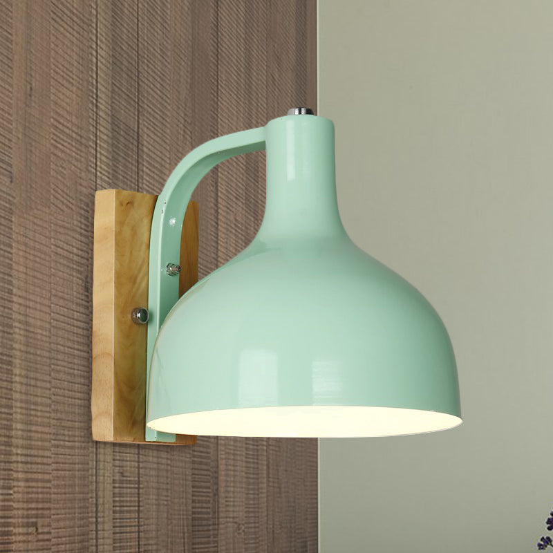 Vivolux | 1 Kopf Wandlampe Moderne Kuppel Shade Metall Wandlicht mit Holzrückplatte in Weiß/Rosa