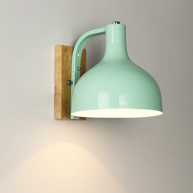 Vivolux | 1 Kopf Wandlampe Moderne Kuppel Shade Metall Wandlicht mit Holzrückplatte in Weiß/Rosa