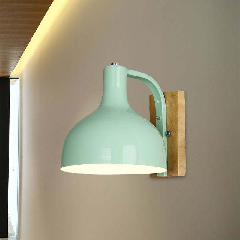 Vivolux | 1 Kopf Wandlampe Moderne Kuppel Shade Metall Wandlicht mit Holzrückplatte in Weiß/Rosa