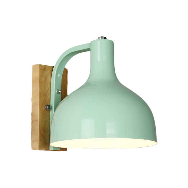 Vivolux | 1 Kopf Wandlampe Moderne Kuppel Shade Metall Wandlicht mit Holzrückplatte in Weiß/Rosa