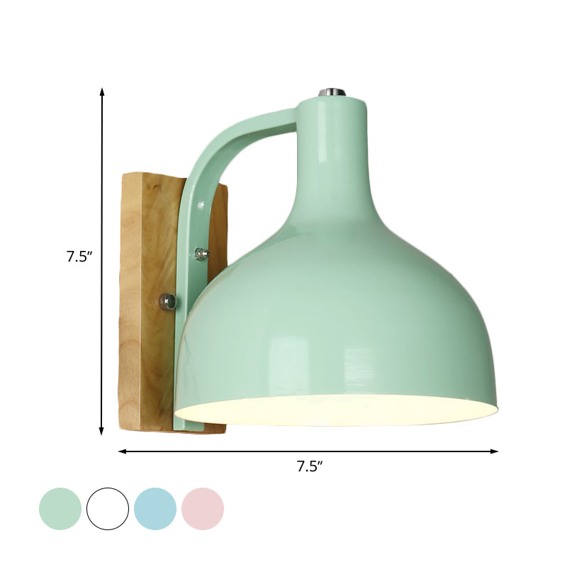 Vivolux | 1 Kopf Wandlampe Moderne Kuppel Shade Metall Wandlicht mit Holzrückplatte in Weiß/Rosa