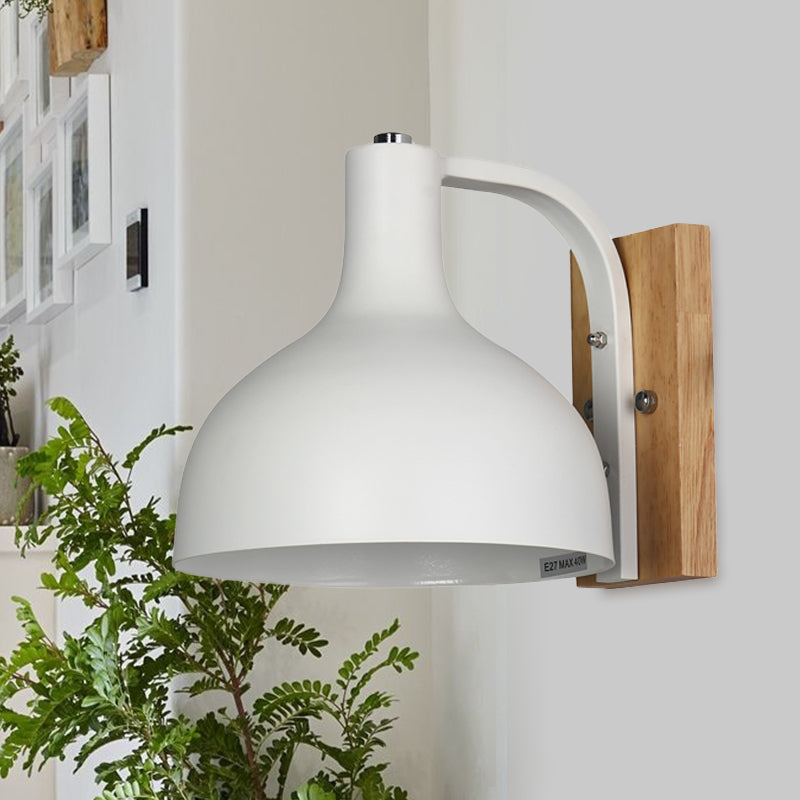 Vivolux | 1 Kopf Wandlampe Moderne Kuppel Shade Metall Wandlicht mit Holzrückplatte in Weiß/Rosa