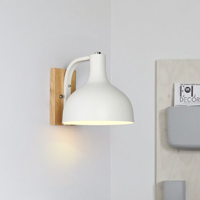 Vivolux | 1 Kopf Wandlampe Moderne Kuppel Shade Metall Wandlicht mit Holzrückplatte in Weiß/Rosa