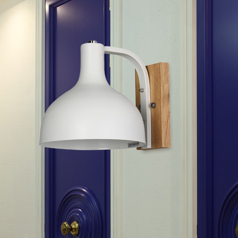 Vivolux | 1 Kopf Wandlampe Moderne Kuppel Shade Metall Wandlicht mit Holzrückplatte in Weiß/Rosa