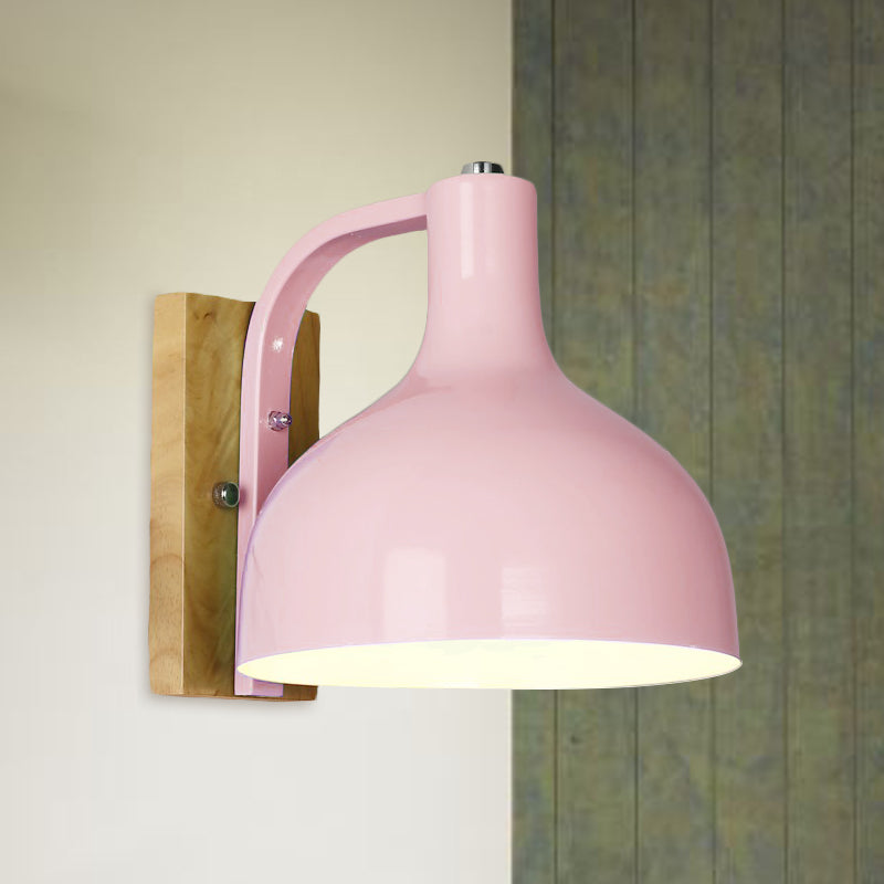 Vivolux | 1 Kopf Wandlampe Moderne Kuppel Shade Metall Wandlicht mit Holzrückplatte in Weiß/Rosa