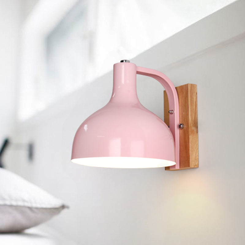 Vivolux | 1 Kopf Wandlampe Moderne Kuppel Shade Metall Wandlicht mit Holzrückplatte in Weiß/Rosa