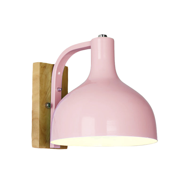Vivolux | 1 Kopf Wandlampe Moderne Kuppel Shade Metall Wandlicht mit Holzrückplatte in Weiß/Rosa