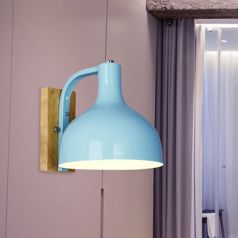 Vivolux | 1 Kopf Wandlampe Moderne Kuppel Shade Metall Wandlicht mit Holzrückplatte in Weiß/Rosa