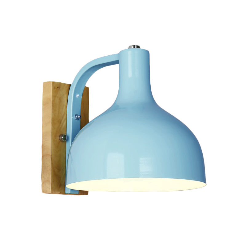 Vivolux | 1 Kopf Wandlampe Moderne Kuppel Shade Metall Wandlicht mit Holzrückplatte in Weiß/Rosa