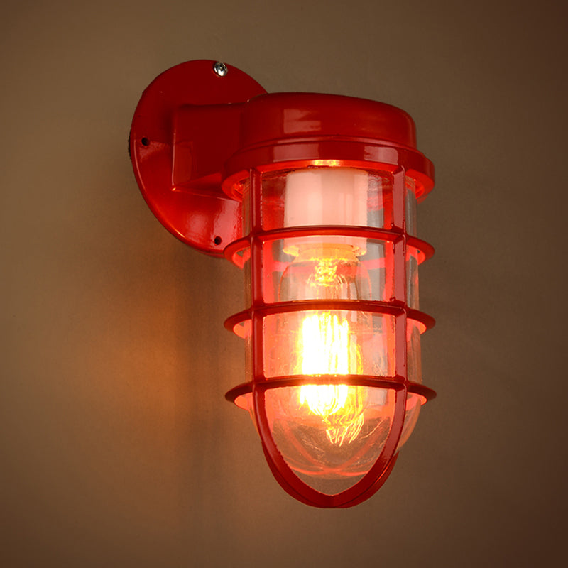 Vivolux | 1 Glühbirne Metalnetz Wandmontierte Lampe Küstrot/Blau Helles Glas Beleuchtung für Außen