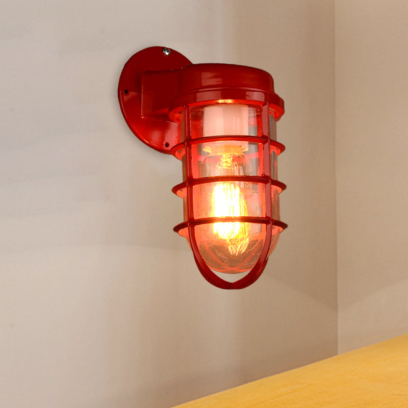 Vivolux | 1 Glühbirne Metalnetz Wandmontierte Lampe Küstrot/Blau Helles Glas Beleuchtung für Außen