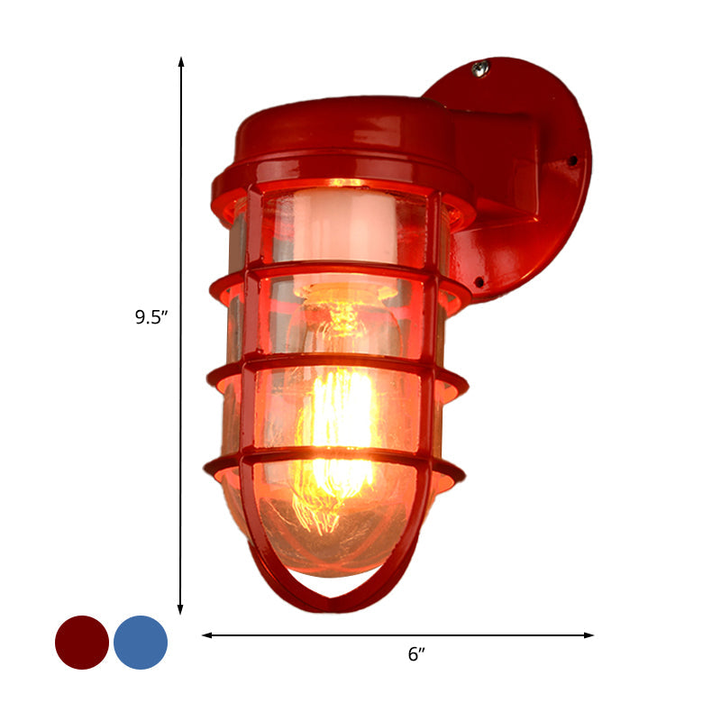 Vivolux | 1 Glühbirne Metalnetz Wandmontierte Lampe Küstrot/Blau Helles Glas Beleuchtung für Außen