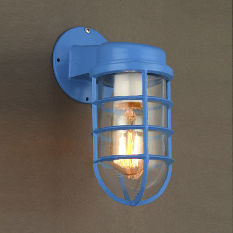 Vivolux | 1 Glühbirne Metalnetz Wandmontierte Lampe Küstrot/Blau Helles Glas Beleuchtung für Außen
