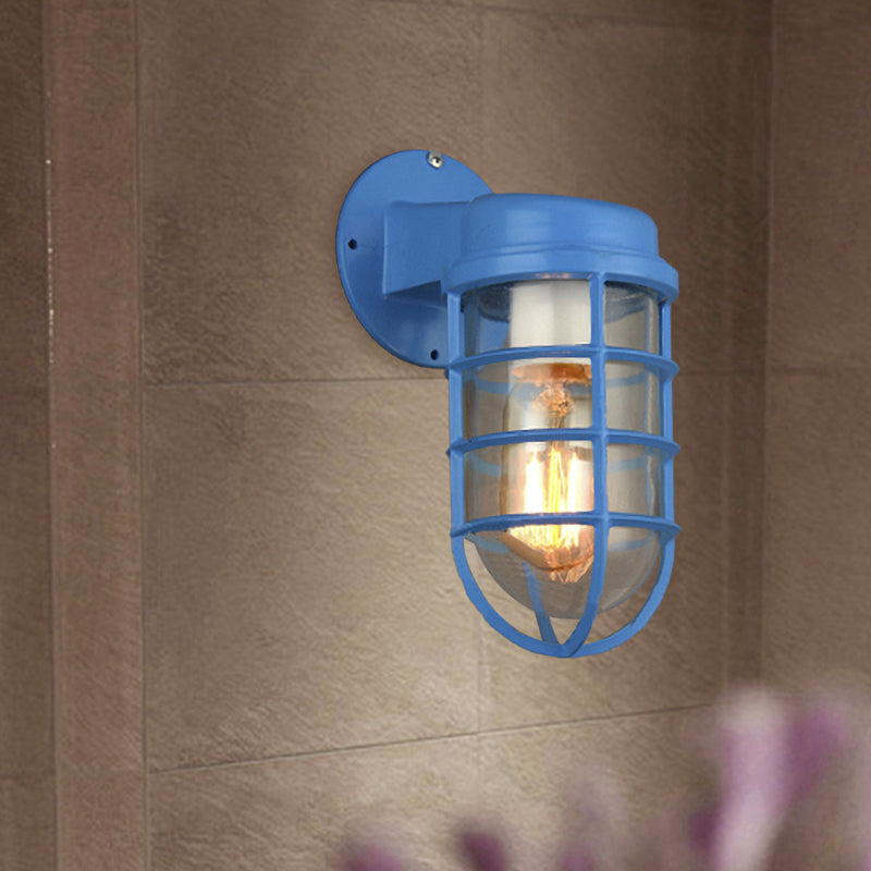 Vivolux | 1 Glühbirne Metalnetz Wandmontierte Lampe Küstrot/Blau Helles Glas Beleuchtung für Außen