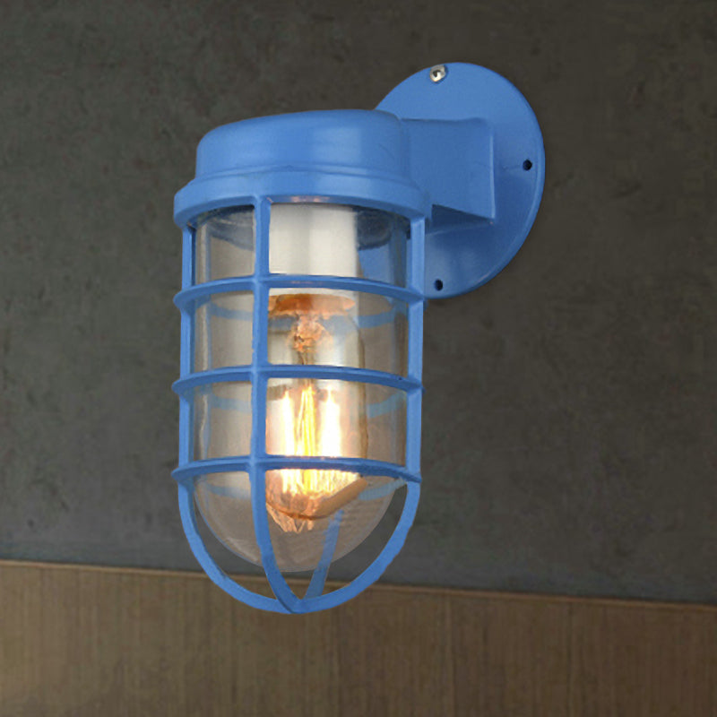Vivolux | 1 Glühbirne Metalnetz Wandmontierte Lampe Küstrot/Blau Helles Glas Beleuchtung für Außen