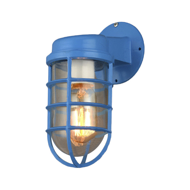 Vivolux | 1 Glühbirne Metalnetz Wandmontierte Lampe Küstrot/Blau Helles Glas Beleuchtung für Außen