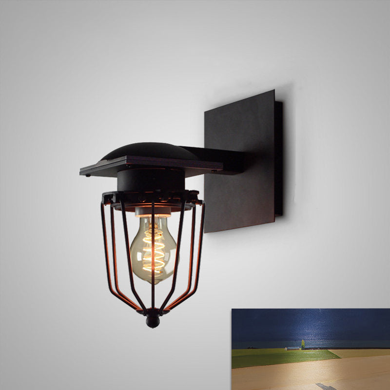 Vivolux | 1 Glühlampe Wandleuchte mit Käfigschirm Metallische Industrie Retro Flur Wandmontage Licht in Schwarz