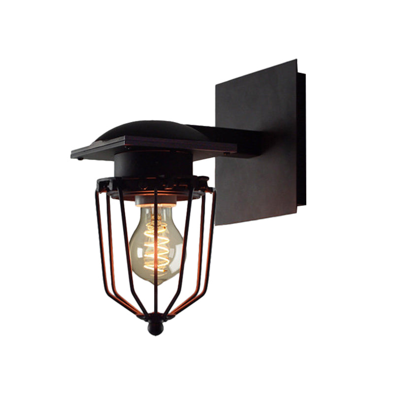 Vivolux | 1 Glühlampe Wandleuchte mit Käfigschirm Metallische Industrie Retro Flur Wandmontage Licht in Schwarz