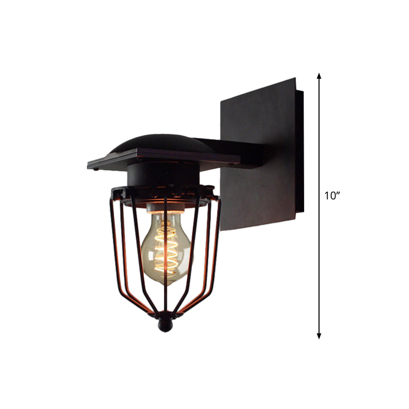 Vivolux | 1 Glühlampe Wandleuchte mit Käfigschirm Metallische Industrie Retro Flur Wandmontage Licht in Schwarz