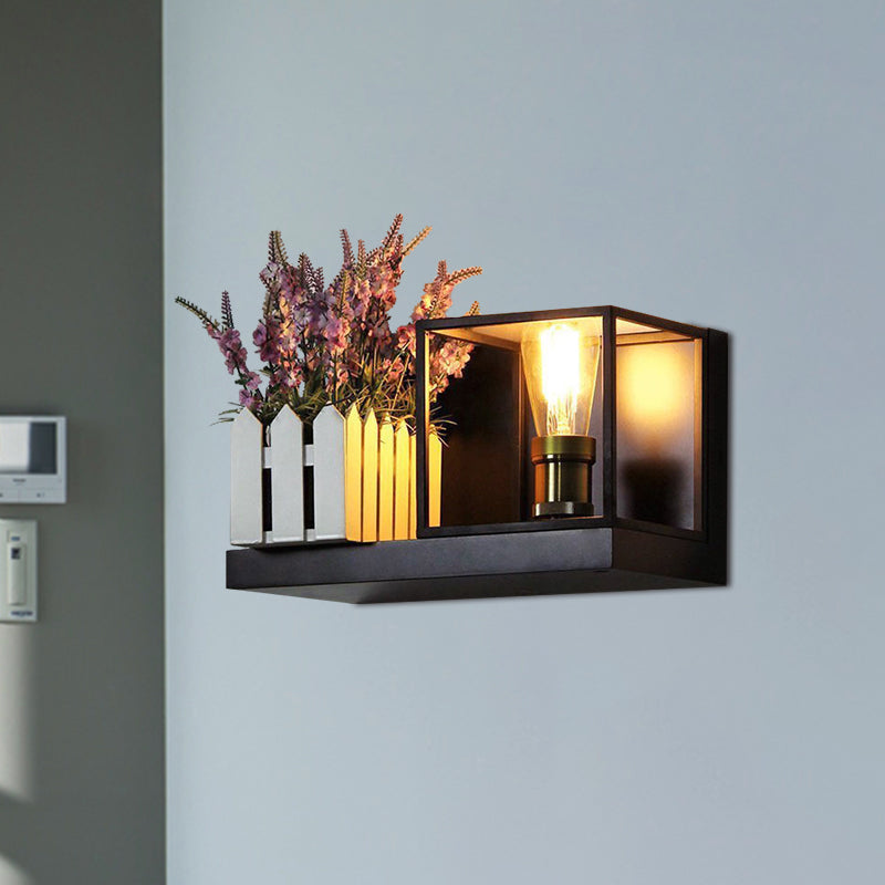 Vivolux | Vierkant Wandlamp Armatuur Industriële Metall Eins Licht Schwarz Wandlampe für Nachtkästen