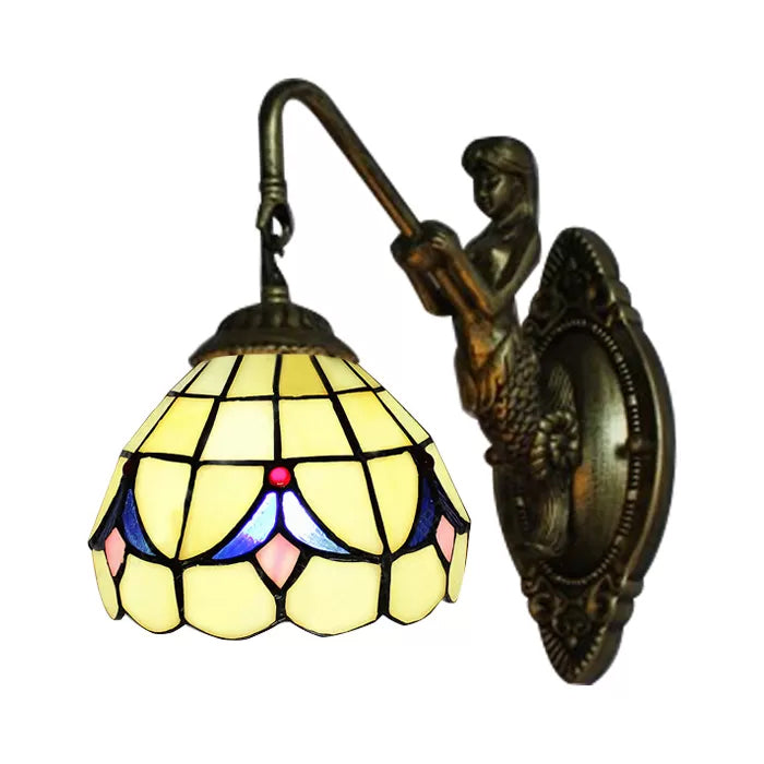 Vivolux | 1 Kopf Dome Wandleuchte Barock Weiß/Beige Glas Wandmontage Beleuchtung mit Meerjungfrau Rückplatte, 6"/8" Breite