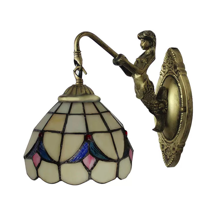 Vivolux | 1 Kopf Dome Wandleuchte Barock Weiß/Beige Glas Wandmontage Beleuchtung mit Meerjungfrau Rückplatte, 6"/8" Breite