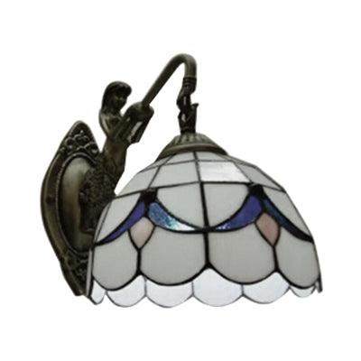 Vivolux | 1 Kopf Dome Wandleuchte Barock Weiß/Beige Glas Wandmontage Beleuchtung mit Meerjungfrau Rückplatte, 6"/8" Breite