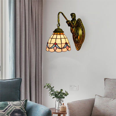 Vivolux | 1 Kopf Dome Wandleuchte Barock Weiß/Beige Glas Wandmontage Beleuchtung mit Meerjungfrau Rückplatte, 6"/8" Breite