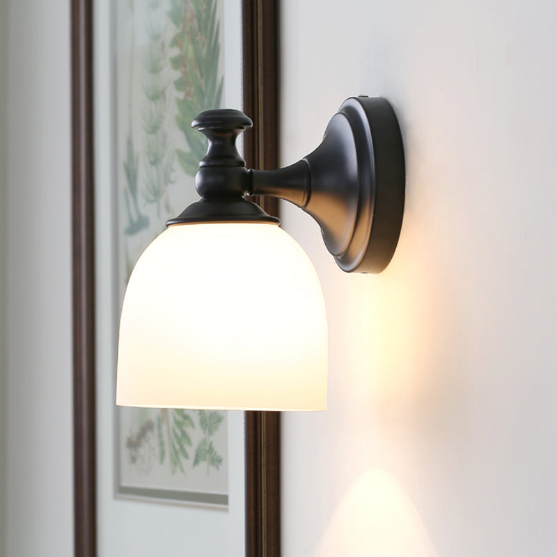 Vivolux | 1 Hoofden Witte Glazen Wandlamp Klassieke Stijl Zwarte Koepel Schaduw Woonkamer Wandverlichting