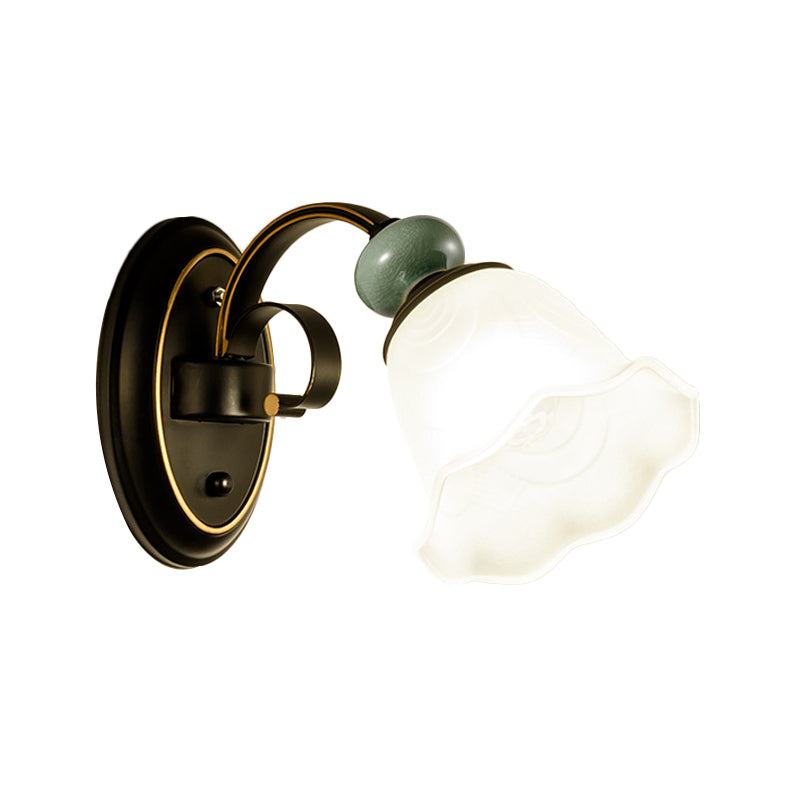Vivolux | 1/2 Lampen Wandmontierte Licht Retro Stil Blume Frosted Glas Wandbeleuchtung Ideen in Schwarz mit schwingendem Arm