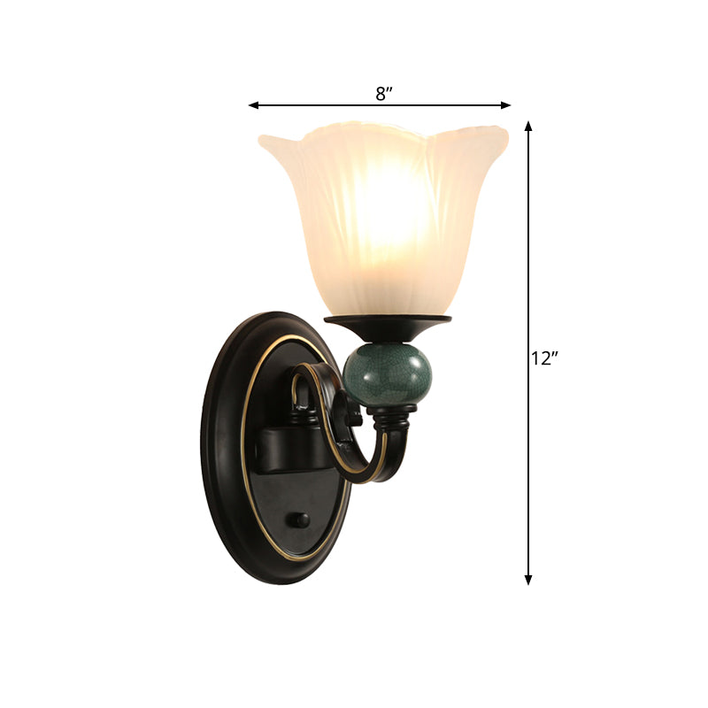 Vivolux | Schwarze Fließende Wandlampe Traditionelles Opal Rippenglas 1/2-Birnen Schlafzimmer Wandleuchte mit Wirbelarm