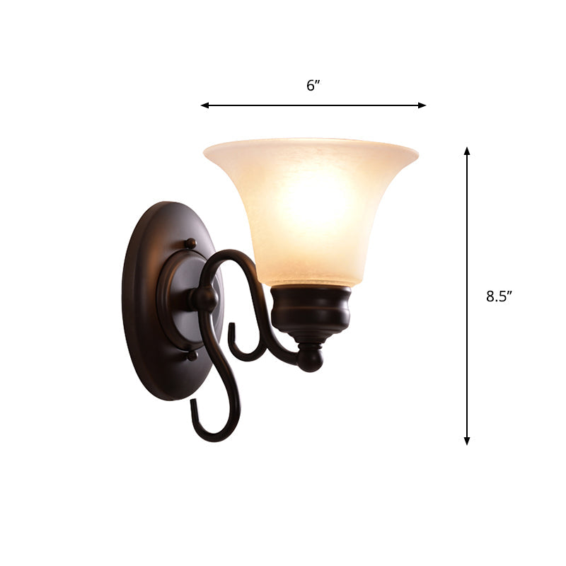 Vivolux | Bell Weiße Glas Wandleuchte Landhausstil 1 Licht Innen Wandmontage Lampenarmatur in Schwarz