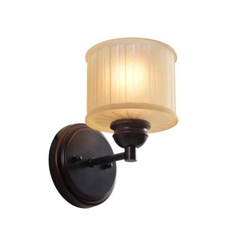 Vivolux | 1 Glühbirne Kleine Trommel Wandleuchte Landhausstil Schwarze Oberfläche Tan Glas Wandmontierte Lampe