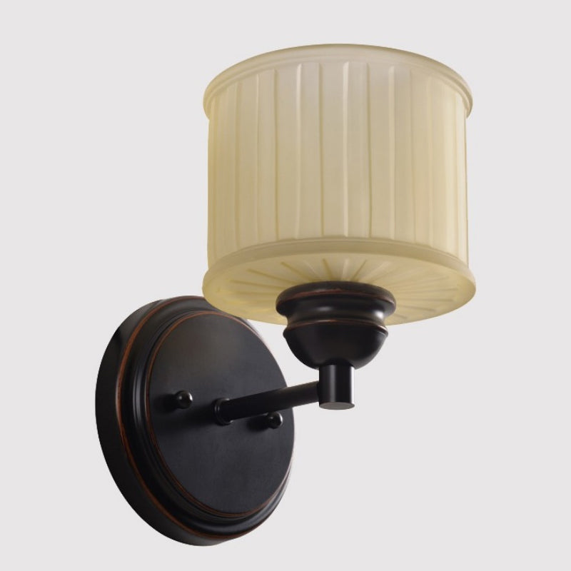 Vivolux | 1 Glühbirne Kleine Trommel Wandleuchte Landhausstil Schwarze Oberfläche Tan Glas Wandmontierte Lampe