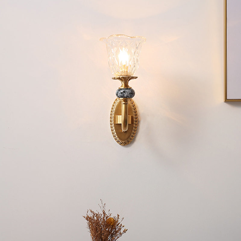 Vivolux | Post Modern Flower Wandlamp Verlichting 1/2-Kop Helder Glas Wandlamp Armatuur in Messing