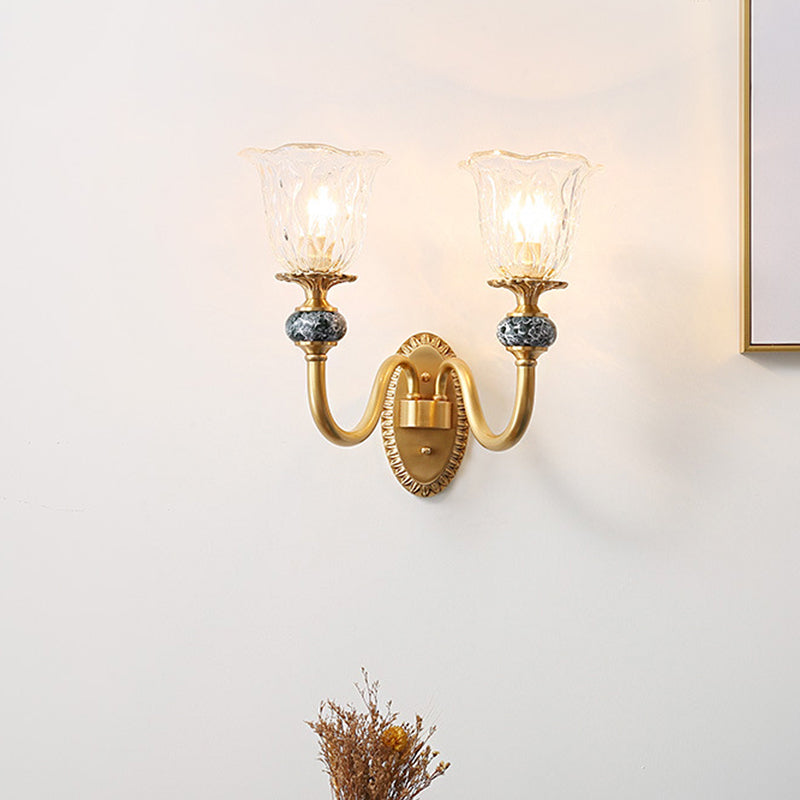 Vivolux | Post Modern Flower Wandlamp Verlichting 1/2-Kop Helder Glas Wandlamp Armatuur in Messing