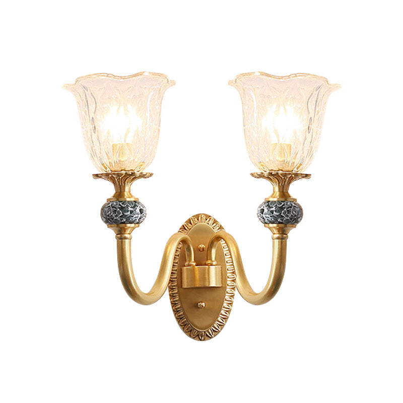 Vivolux | Post Modern Flower Wandlamp Verlichting 1/2-Kop Helder Glas Wandlamp Armatuur in Messing