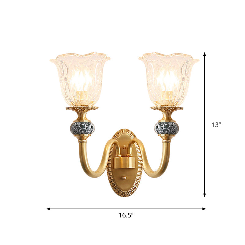 Vivolux | Post Modern Flower Wandlamp Verlichting 1/2-Kop Helder Glas Wandlamp Armatuur in Messing