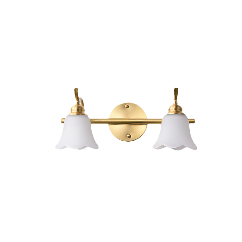 Vivolux | 2/3 Lampen Vanity Wand Licht Traditionelle Badezimmer Wand Sconces Lampe mit Blumen Creme Glas Schirm in Messing