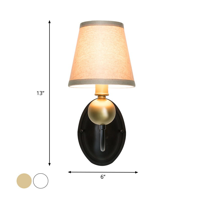 Vivolux | Tapered Fabric Wand Sconces Licht Landelijk 1/2-Bulb Slaapkamer Wandmontage Verlichting in Wit/Beige met Gebogen Arm