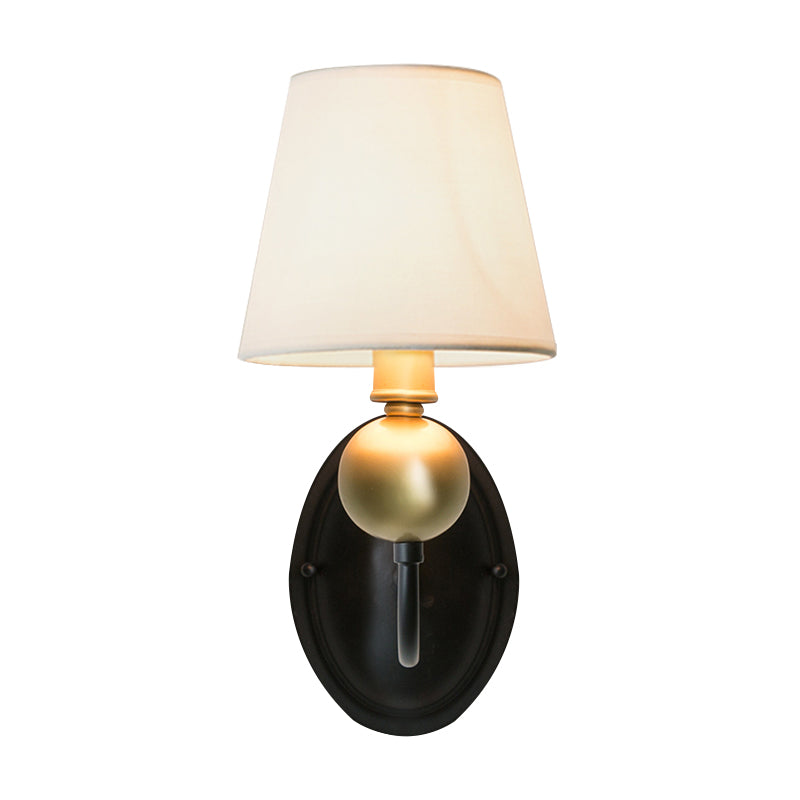 Vivolux | Tapered Fabric Wand Sconces Licht Landelijk 1/2-Bulb Slaapkamer Wandmontage Verlichting in Wit/Beige met Gebogen Arm