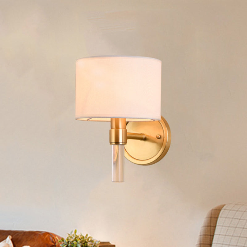 Vivolux | 1 Kopf Wandmontierte Lampe Rustikaler Trommel Schirm Stoff Wandleuchte in Messing für Wohnzimmer