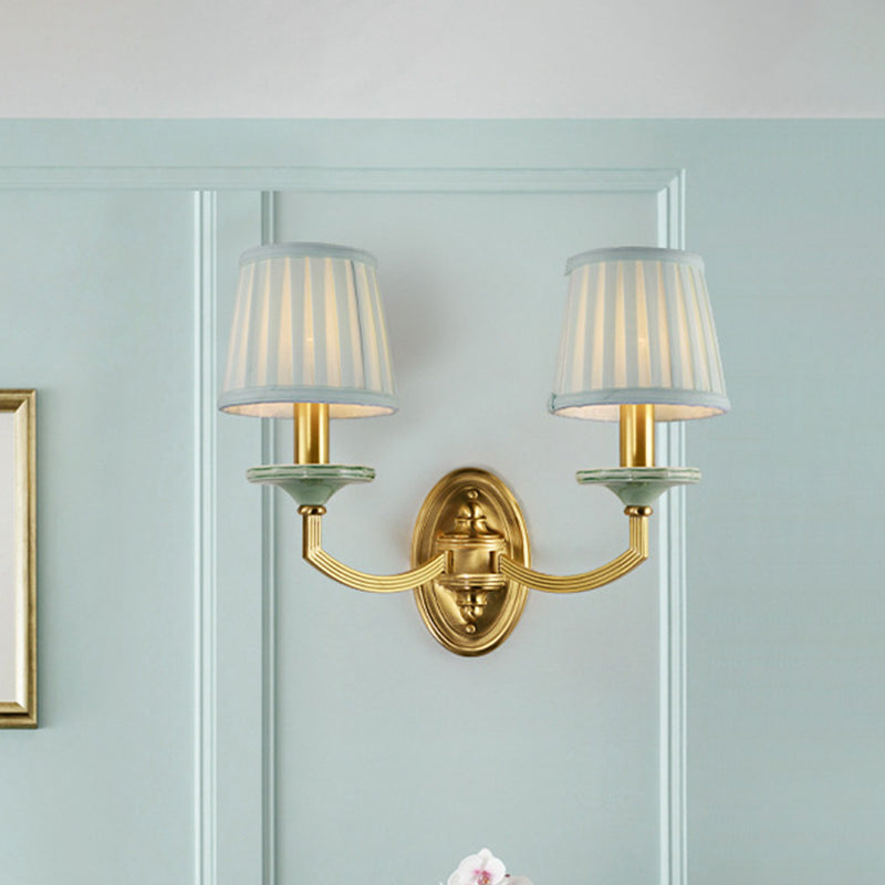Vivolux | Rustieke Geplooide Drum Wandmontage Licht Platteland 1/2-Kop Woonkamer Wandlamp in Messing