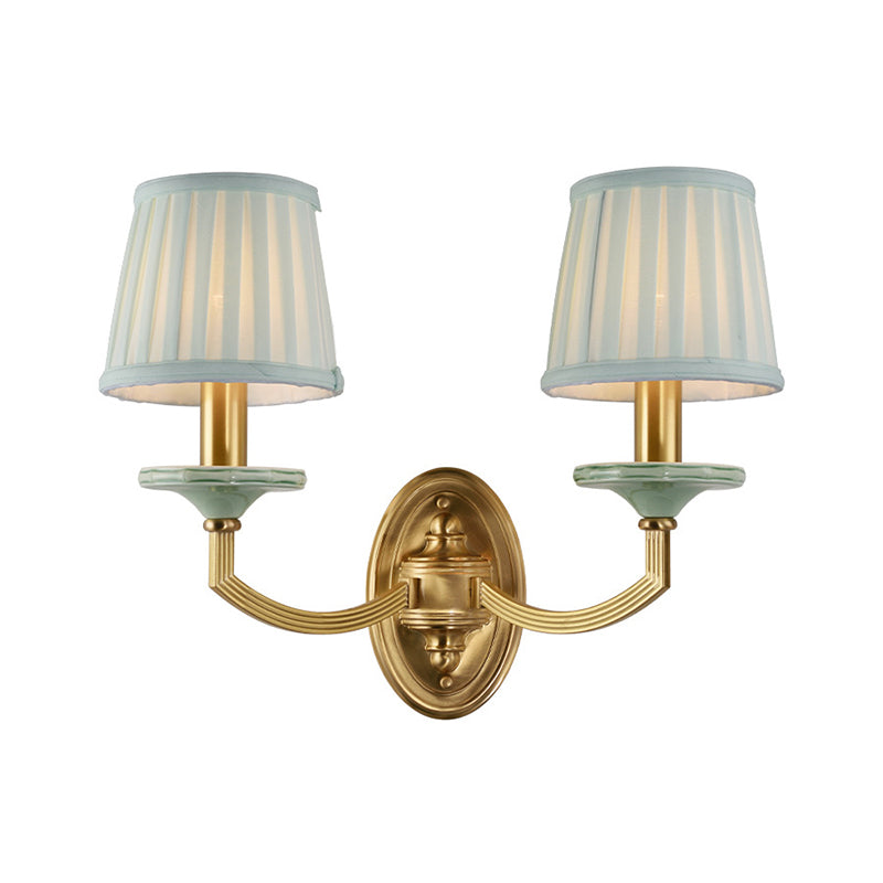 Vivolux | Rustieke Geplooide Drum Wandmontage Licht Platteland 1/2-Kop Woonkamer Wandlamp in Messing