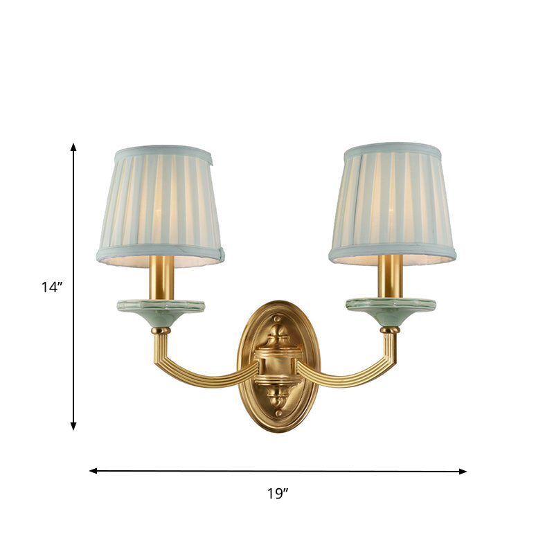 Vivolux | Rustieke Geplooide Drum Wandmontage Licht Platteland 1/2-Kop Woonkamer Wandlamp in Messing